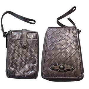 Elliott Lucca Pewter Metallic Woven Wristlet Small Travel Evening Wallet
